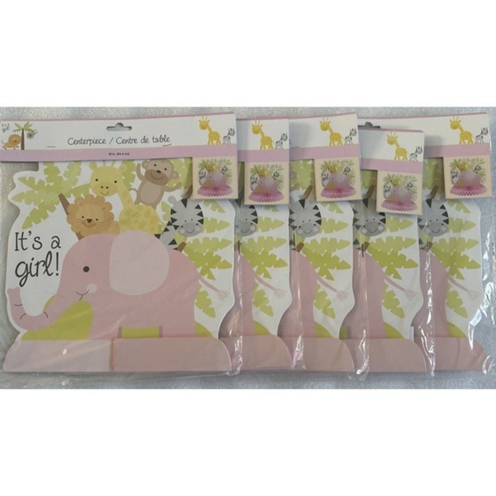 5 Pcs Pink Floral Elephant Honeycomb Centerpieces It'S a‎ Girl Baby Shower Party